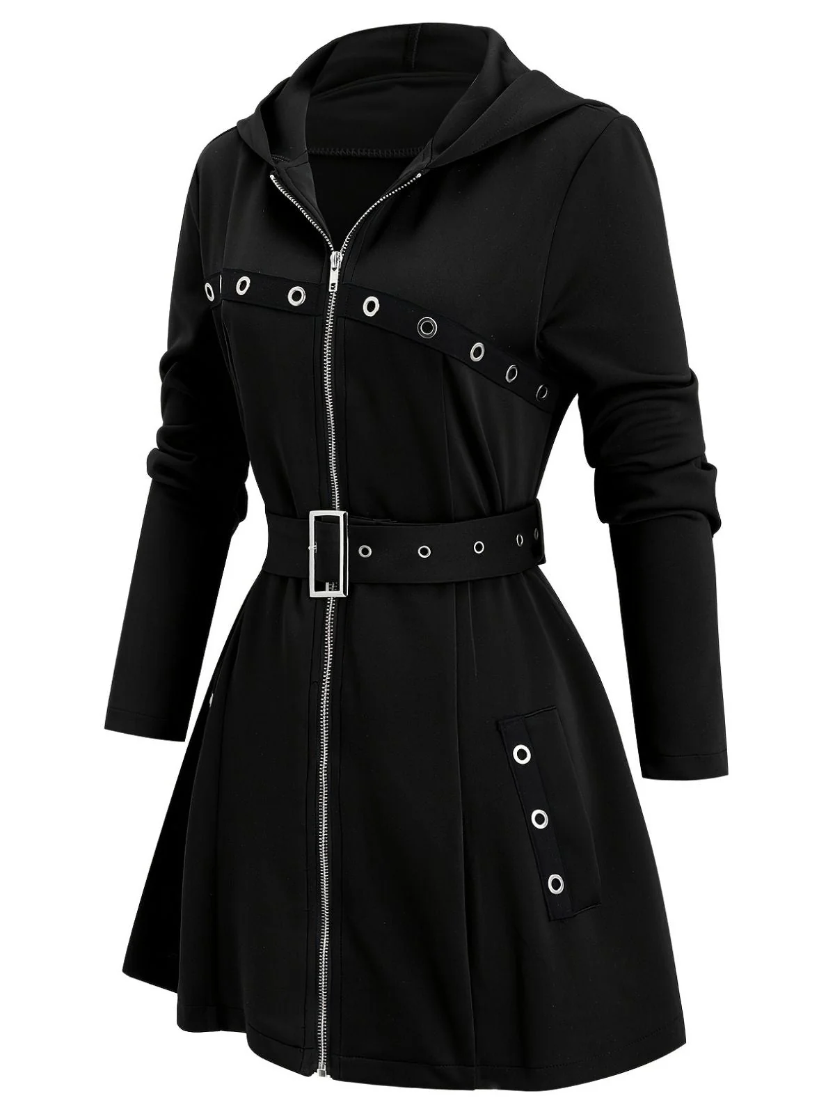 Veste midi punk à capuche et ceinture zippée années 1960 - Image 7
