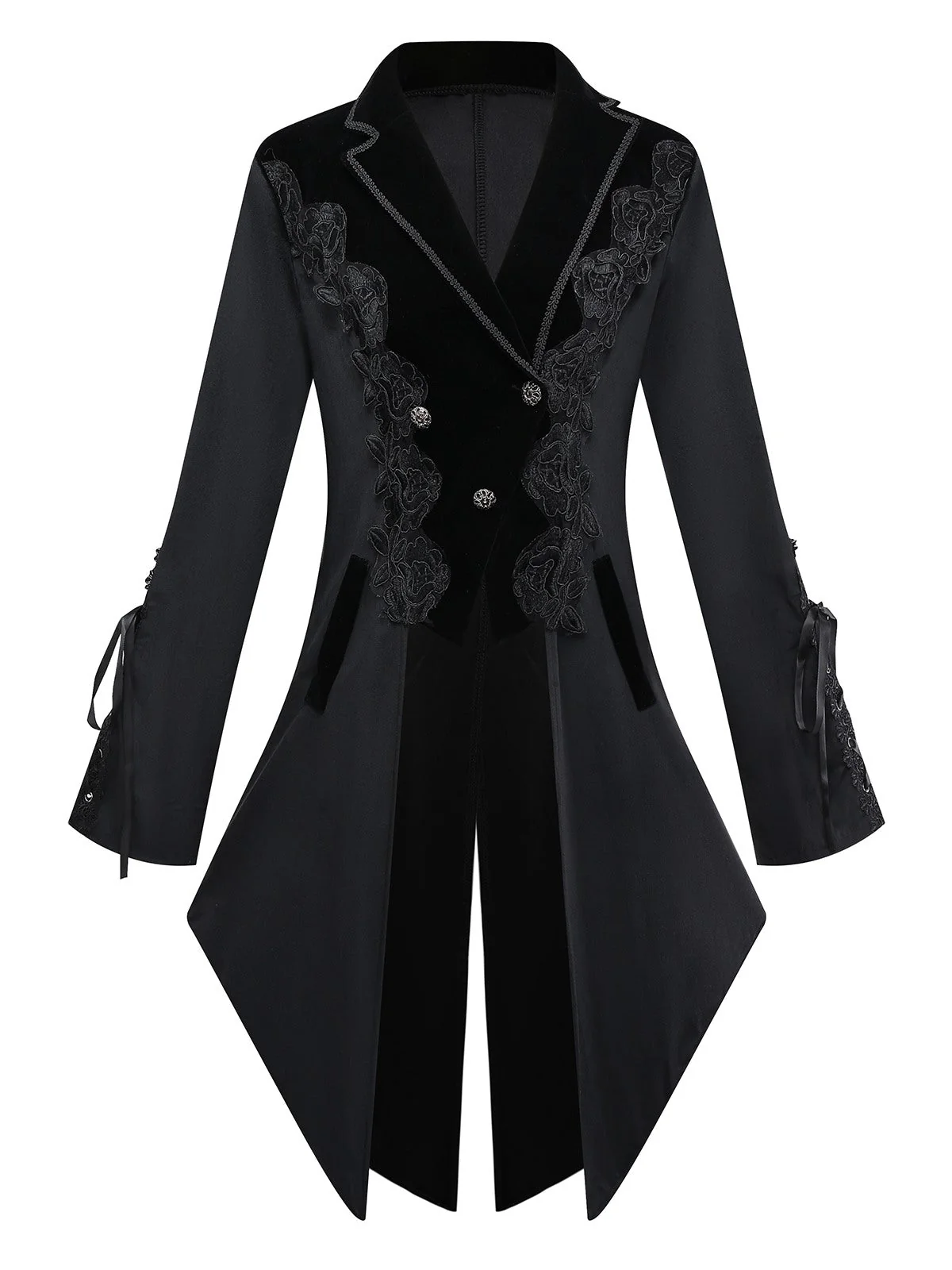 Veste noire brodée de fleurs de style victorien des années 1950