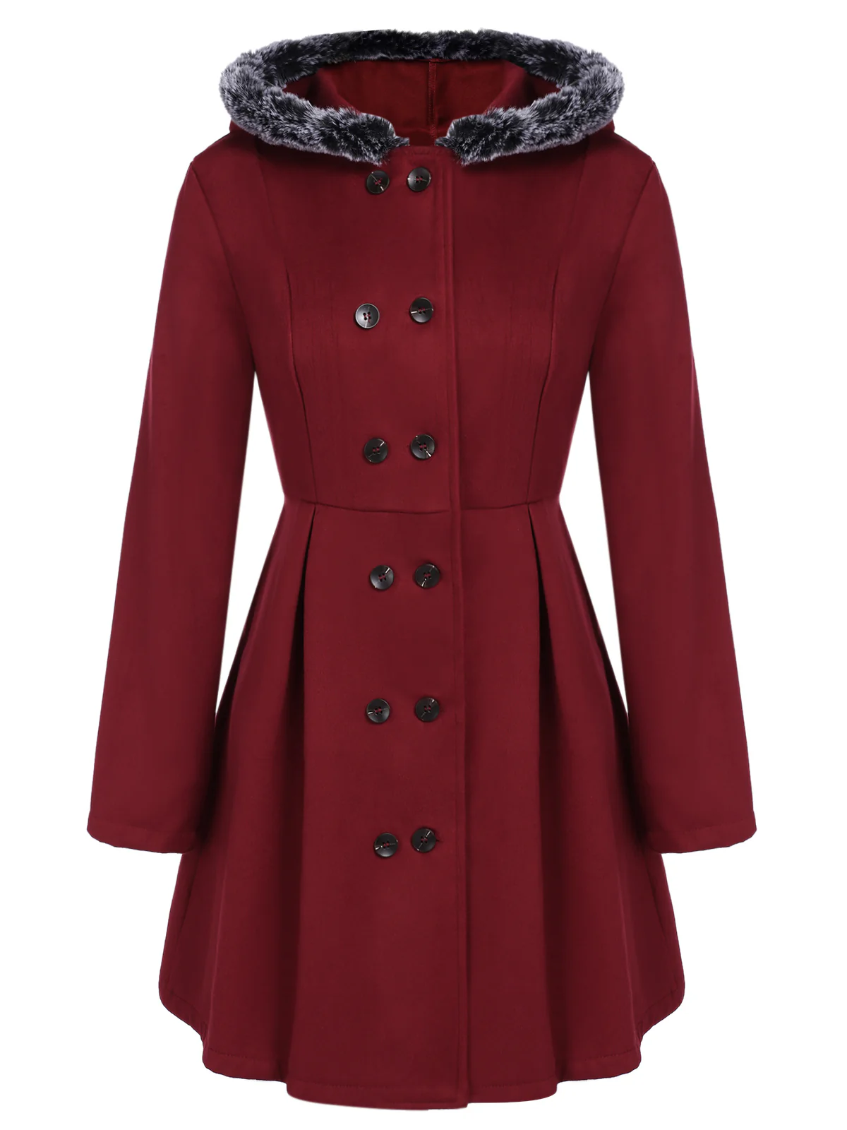 Veste Slim Vintage à Double Boutonnage en Fourrure Synthétique à Capuche Princess - Image 2
