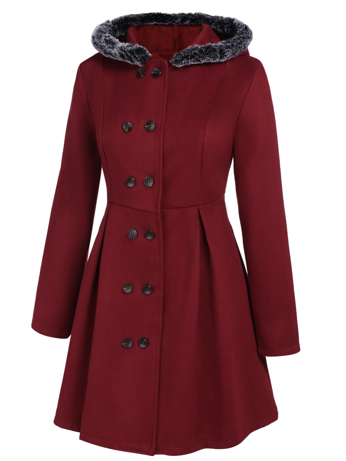 Veste Slim Vintage à Double Boutonnage en Fourrure Synthétique à Capuche Princess - Image 3