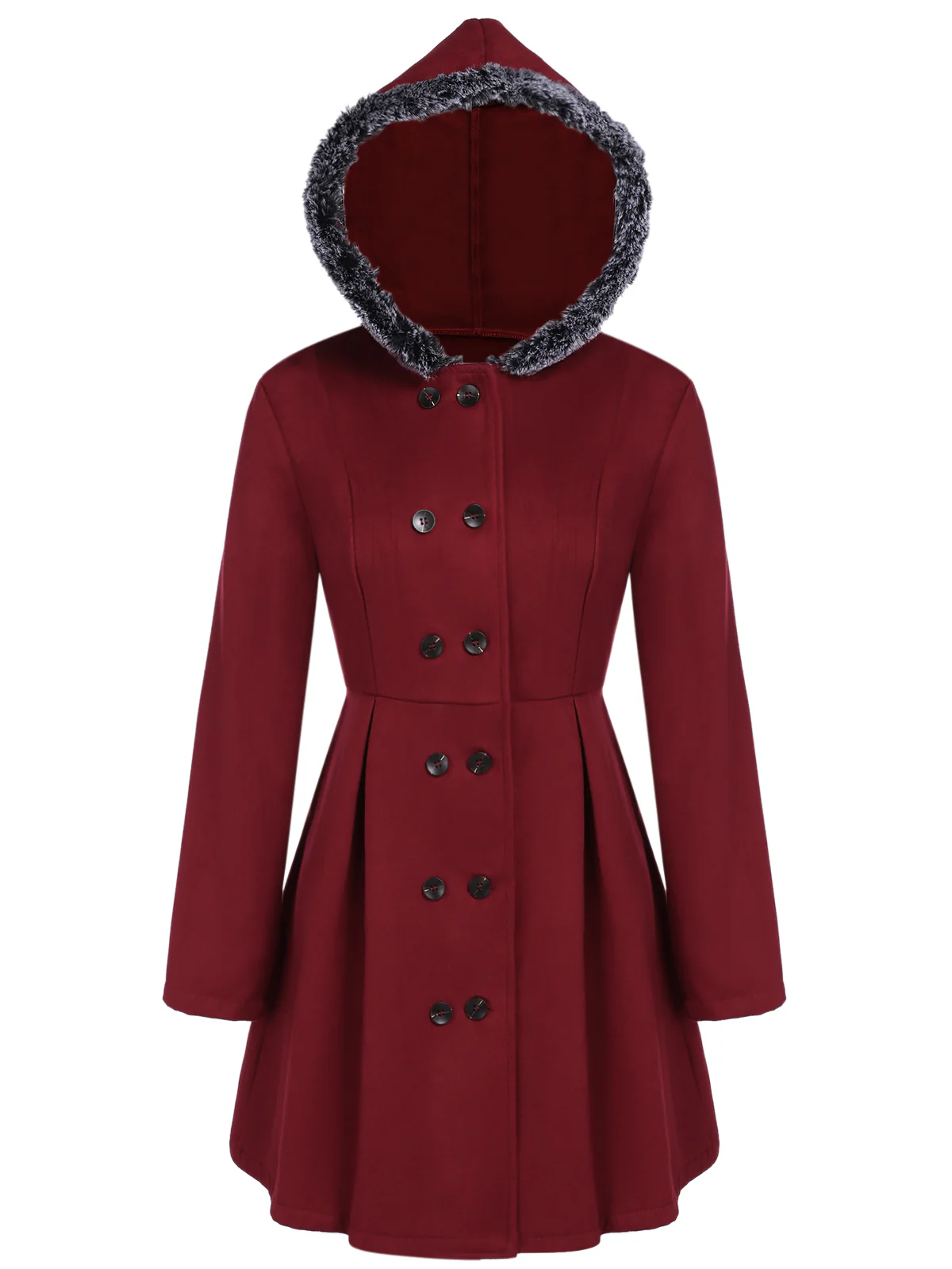 Veste Slim Vintage à Double Boutonnage en Fourrure Synthétique à Capuche Princess - Image 5