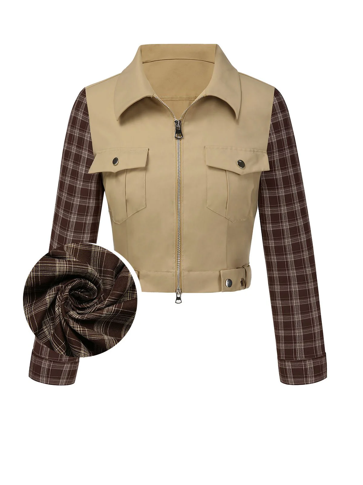 Veste zippée à revers tartan kaki des années 1960 - Image 2