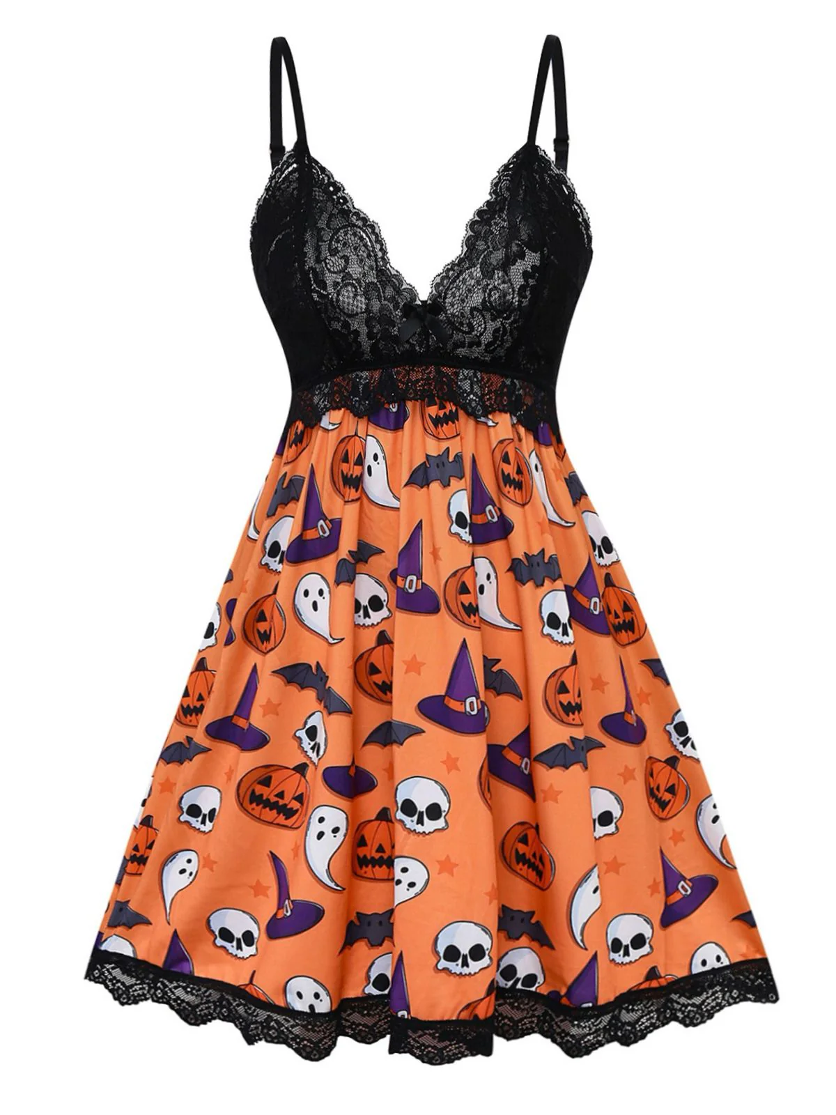 Vêtements de nuit en dentelle à imprimé Halloween années 1960