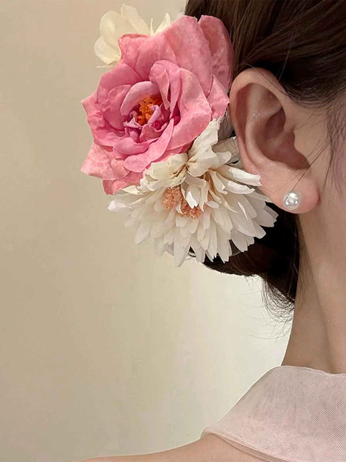 Pince à cheveux vintage rose 3D côté - Image 2