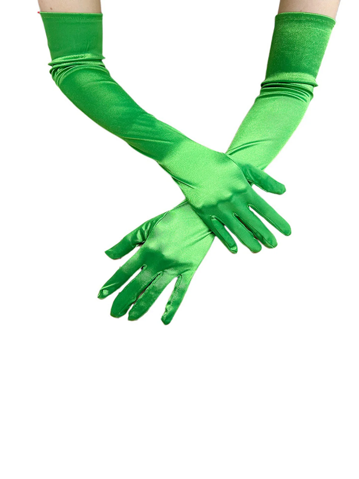 Gants longs vintage en faux satin uni - Image 3