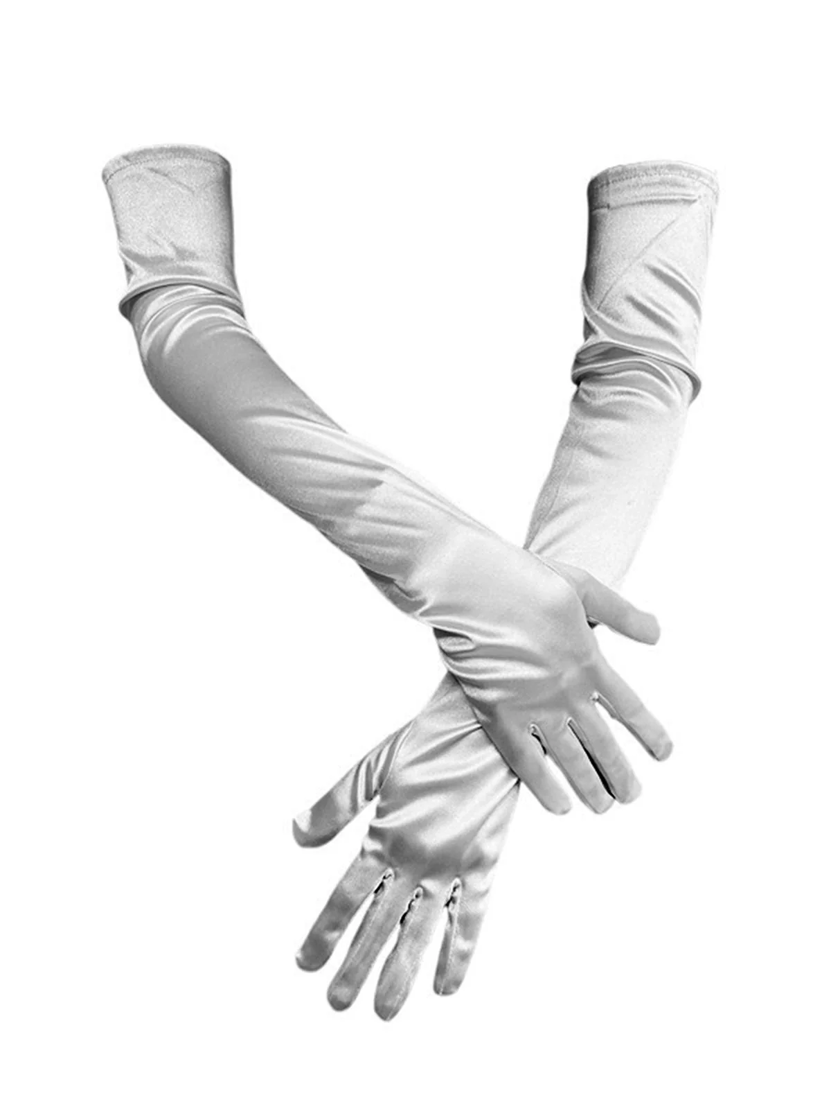 Gants longs vintage en faux satin uni - Image 4