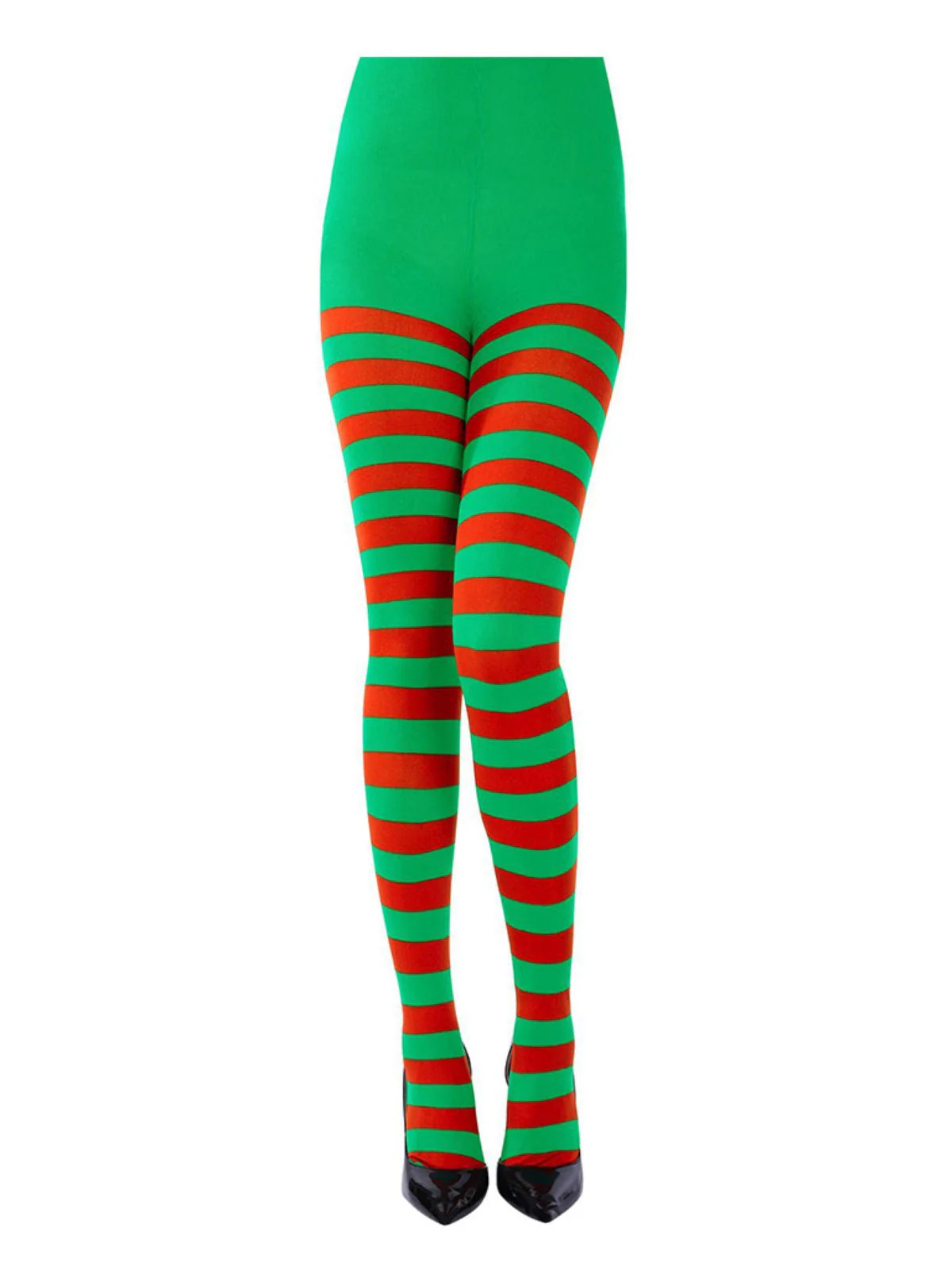 Collants de Noël vintage à rayures et taille haute - Image 2