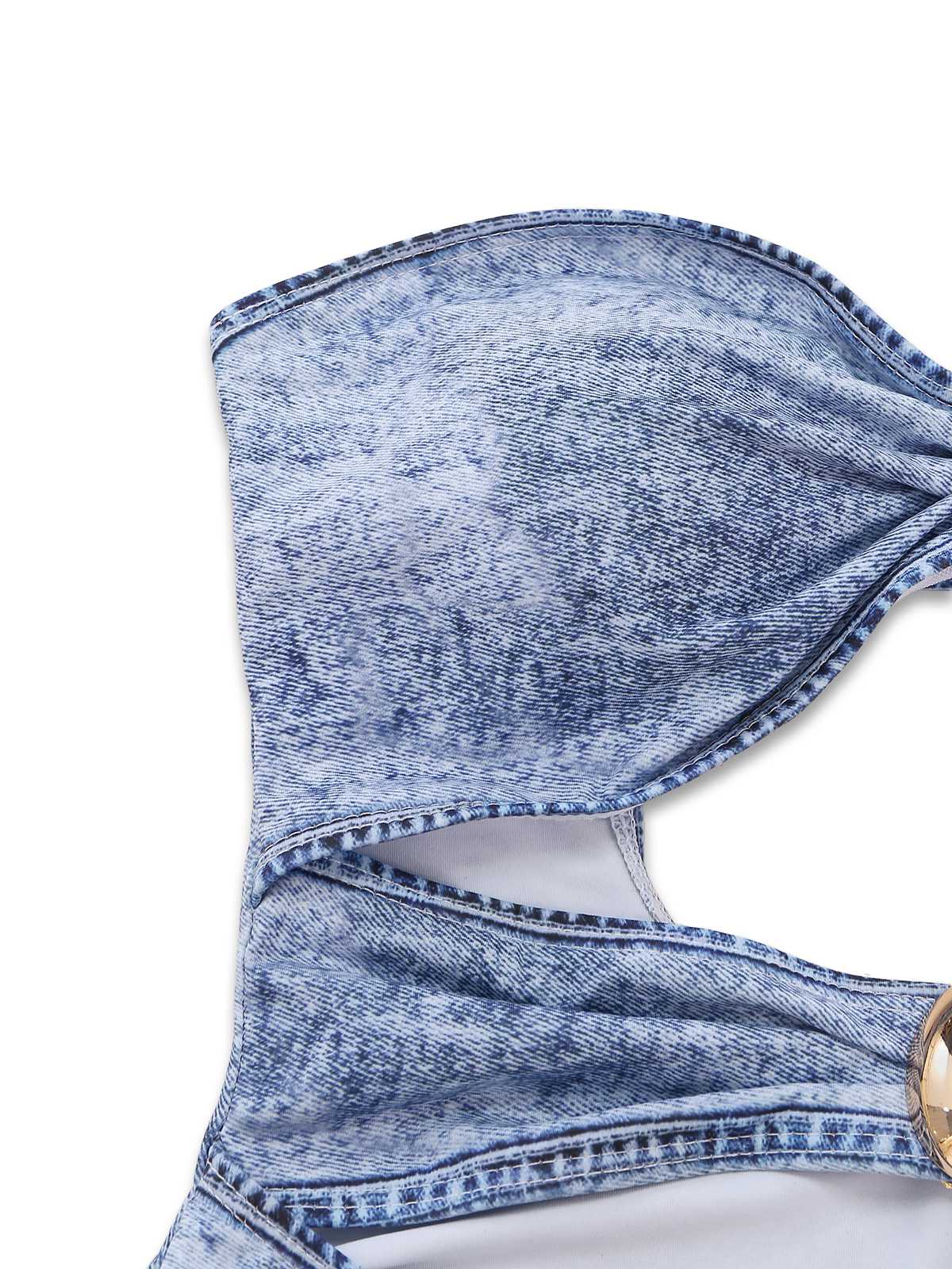 Y2K Maillot de bain une pièce denim dos nu découpes - Image 5