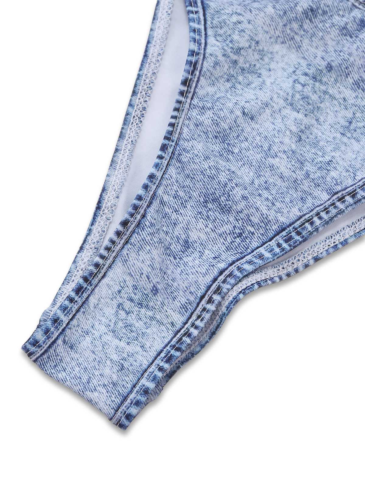 Y2K Maillot de bain une pièce denim dos nu découpes - Image 6